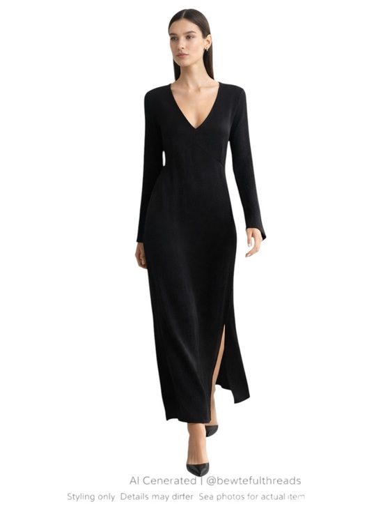 Dresses & Skirts - Minimalist Black Maxi Dress Long Sleeve Travel Wrinkle Resistant Chic